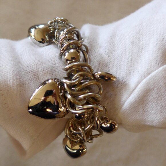 Silver Tone Puffy Hearts Charm Bracelet - Picture 3 of 7